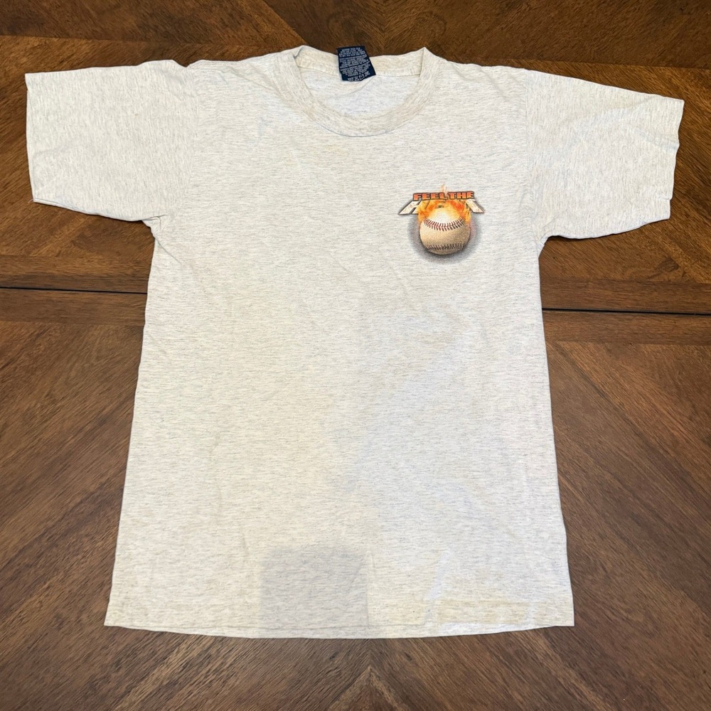 Vintage Big Ball Sports Feel The Heat Baseball‎ T-Shirt Gray Small Made in USA
